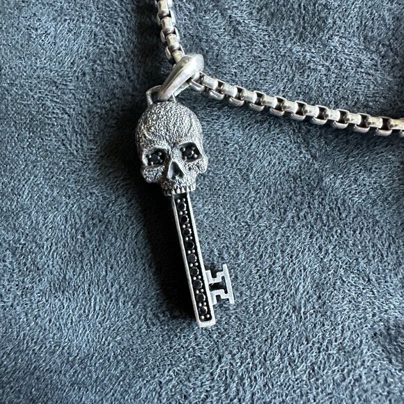 David Yurman Chevron Pendant & Skull Key Pendant w/ Pavé Black Diamonds Necklace - Picture 9 of 16
